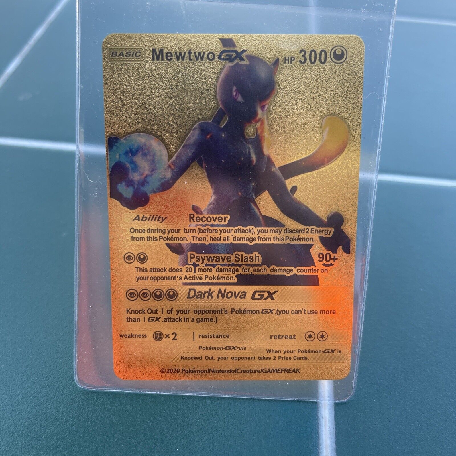 Mewtwo GX Full Art Shiny Gold Metal Card