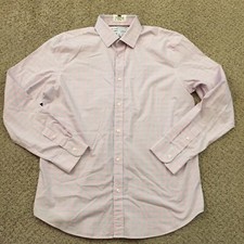 Old Navy Shirt Mens Large Slim Pink Blue Plaid Long Sleeve Button Up Stretch