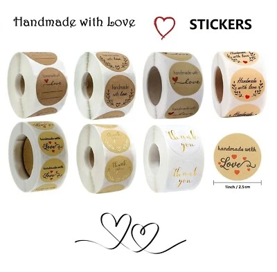 Handmade with love Stickers For Your Purchase Business Labels Round Heart 2.5cm