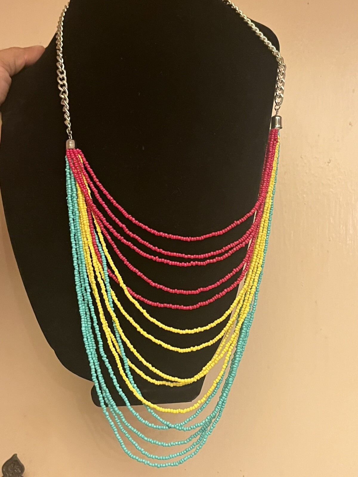 Silver Tone Mixed Material Multi Colored Beaded I… - image 6