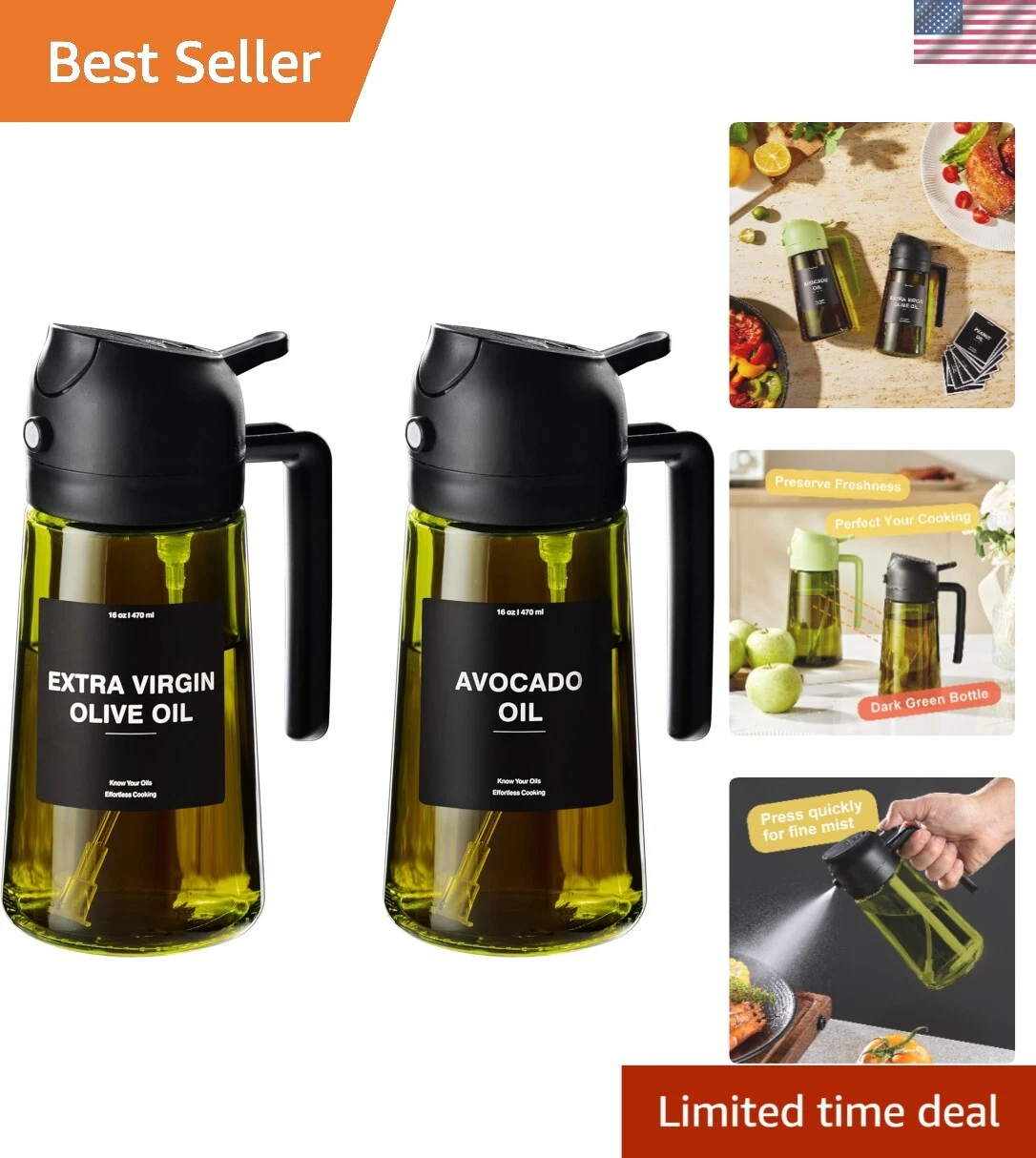 Elegant Black Olive Oil Dispenser - 6 oz Bottle with Stickers for Organization