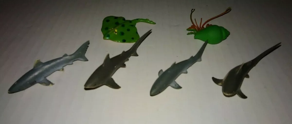 Lot of 6 Miniature Sharks Ocean Figures Semi Hard Plastic Set