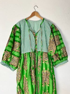 Indian Lime Green Tiger Maxi Gown Dress Long Dress Deep Neck Women's  Clothing US | eBay