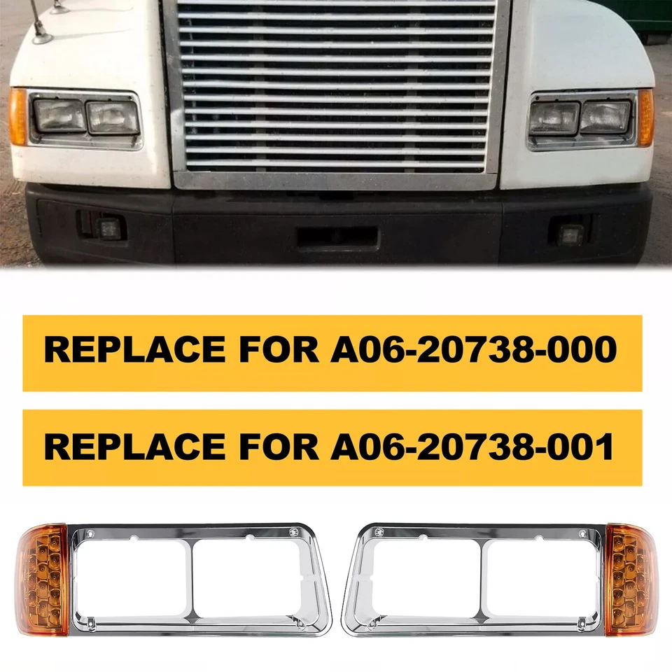 Bisel de faro apto para Freightliner FLD120 con luz de señal de giro LED IZQUIERDA Y DERECHA Foto 4 de 4