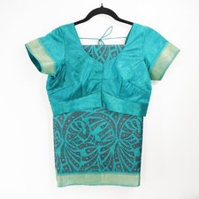 Vtg Indian Silk Saree Choli Dress Top Set Tur...