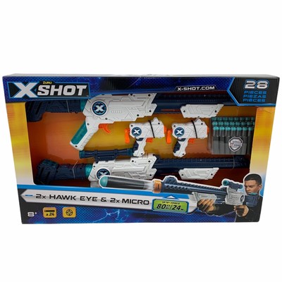 Zuru X-Shot 2X Hawk Eye Dart Gun with Scope + 2X Micro Blasters + 24 Darts - NEW