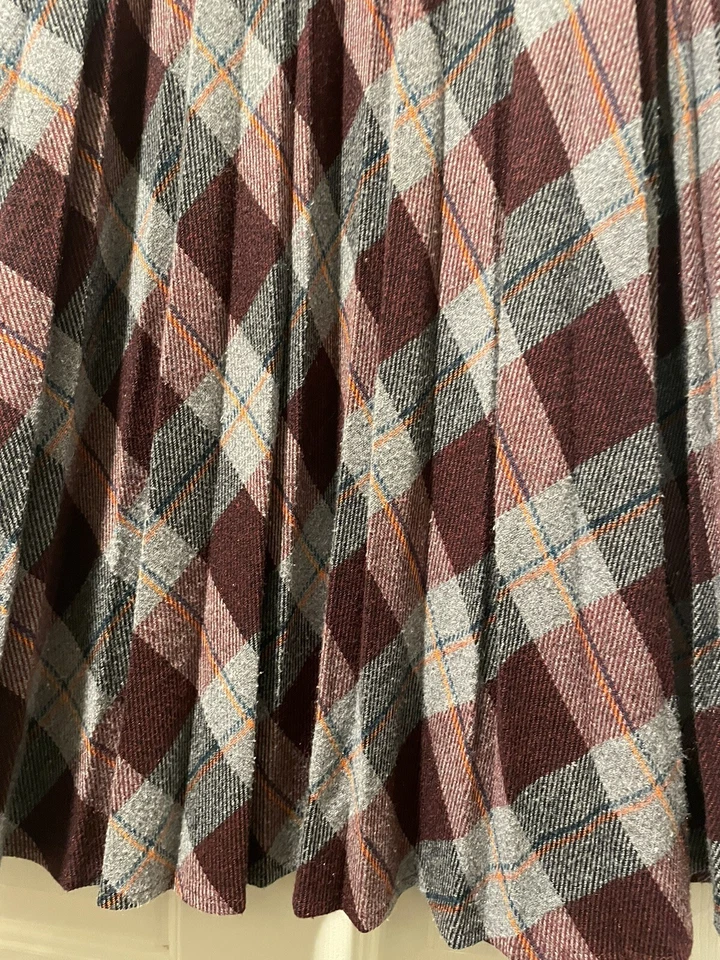 Shani 复古 70 年代 80 年代 Argyle 羊毛混纺打褶学院风中裙女学生 16 码 — 第 4/4 张图片