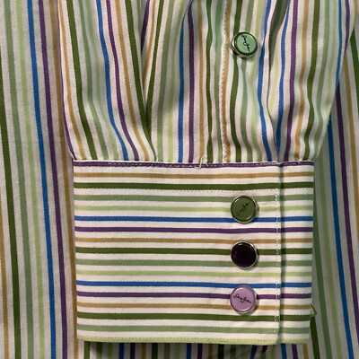 Sean John Men's Long Sleeve Button Up 100% Cotton Multicolor Stripe Shirt M