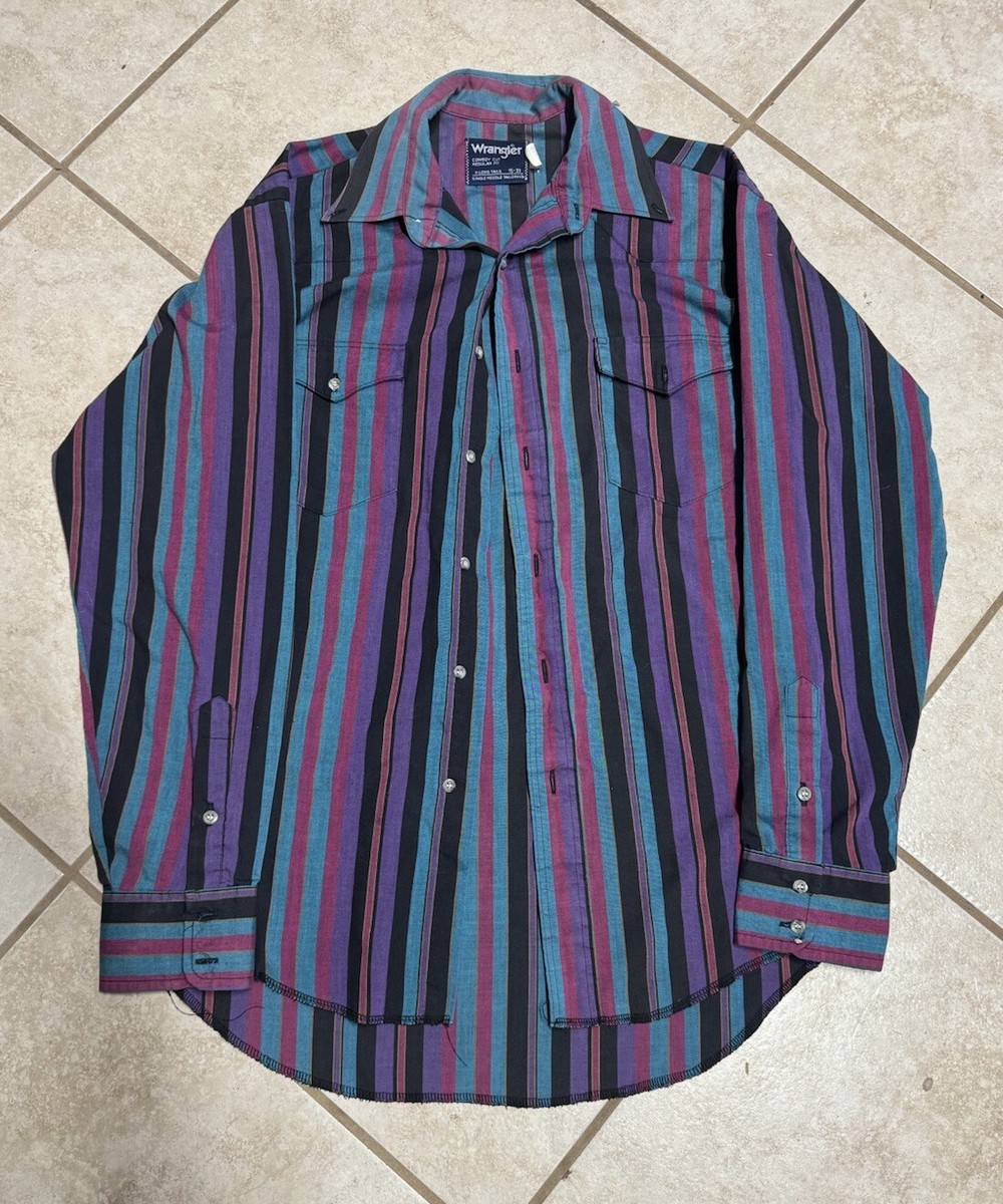 VTG 90s Wrangler Colorful Striped Brushpopper Button Up