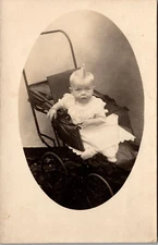 Postcard Baby in Carriage Real photo RPPC Unposted