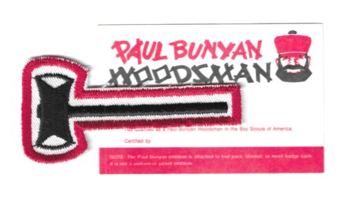 BSA SCOUTS PAUL BUNYAN WOODSMAN AX AWARD PATCH & CARD PANNO-GARZA POSTERIORE COME NUOVO - Foto 5 di 5
