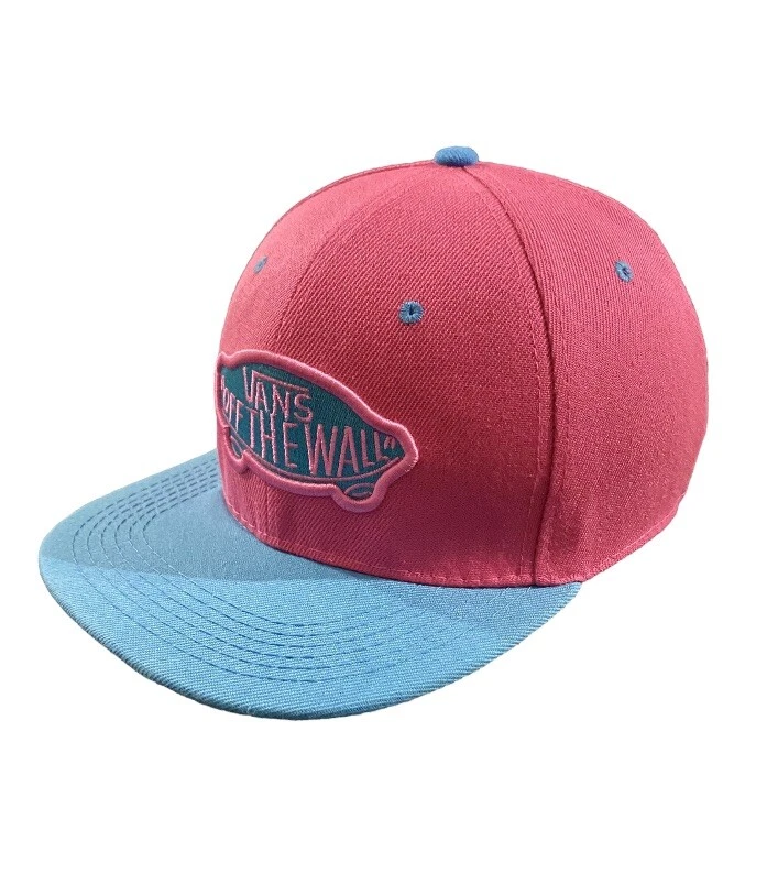 Vans Off The Wall Flat Cap Blue Pink Snap Back Adjustable Hat New