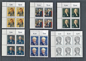 Germany Berlin 1969-73 #9N280-82,303, 314,327,331-33,341-42,344 Blocks of 4 MNH