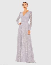 Mac Duggal Beaded Lace Long Sleeve Wrap Over Gown Size 22 Lavender 93679 $798
