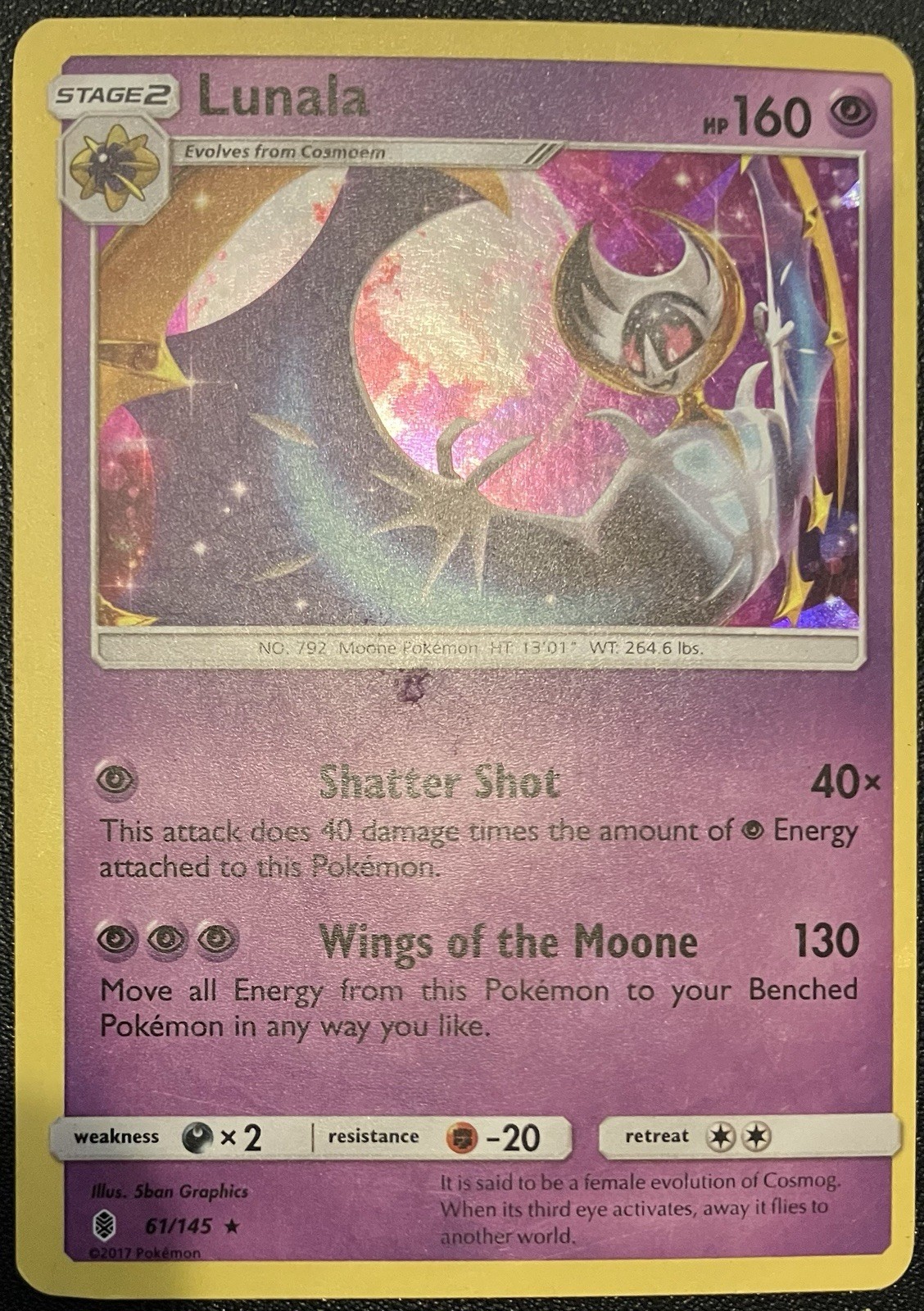 Pokemon TCG Card Lunala 61/145 Cracked Ice Holo Rare Deck Exclusive SM 2017 HP