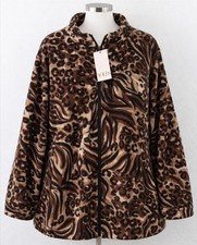 Image of Yours Size 16 Animal Print Fleece Jacket Zip Up Brown Leopard Warm Plus Nwt