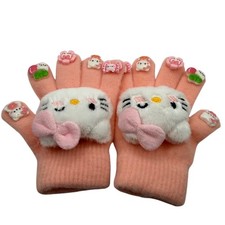 Kids Gloves Pink Fuzzy Character Mittens Winter Warm