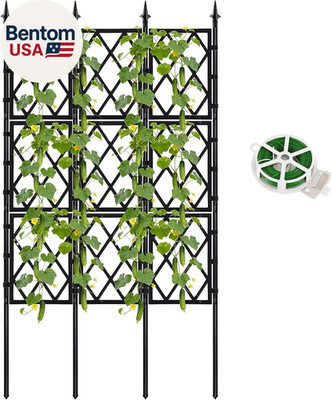 5.25FT Garden Trellis for Climbing Plants Outdoor, Black Iron Pipe Support Fence