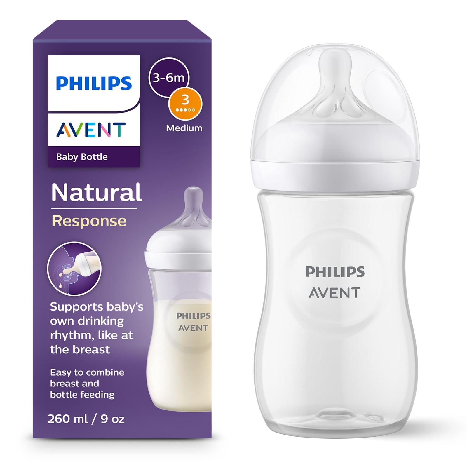 Philips Avent Natural Response Baby Bottle - 260ml Baby Milk Bottle for Newborn… - Image 2