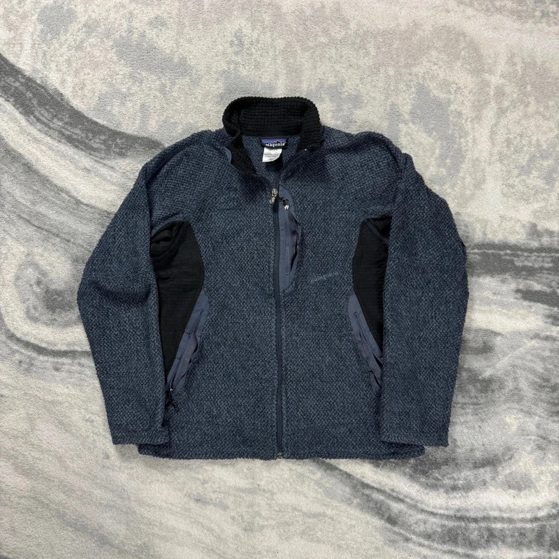 VTG Patagonia 2000's Y2K Polartec Grid Textured Waffle Navy Small Fleece Jacket