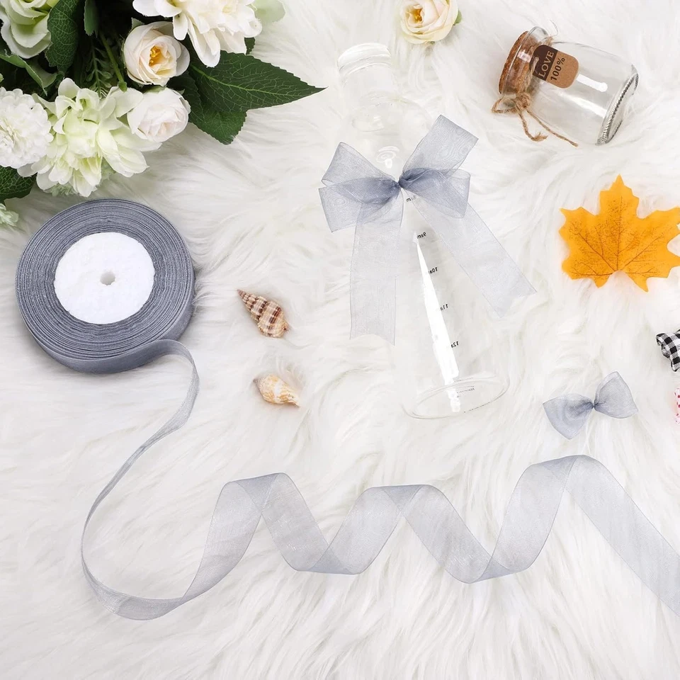 Shimmer Sheer Organza Ribbon 50 Yards 1 Inch Gray Wedding Gift Craft Decor - Image 4 of 4