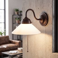 Wandlampe Messing Antik Glas Zugschalter Blendarm E27 Wandleuchte Wohnzimmer