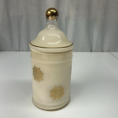 Opaline Glass Apothecary Vanity Jar Lidded Gold Atomic Snowflake