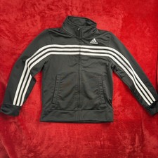 Adidas Kids Unisex Black White Stripe Full Zip Track Jacket Size 8 Activewear
