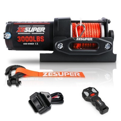 ZESUPER 3000 lb Electric Winch for ATV UTV Trailer Boat Synthetic Rope Winch ...