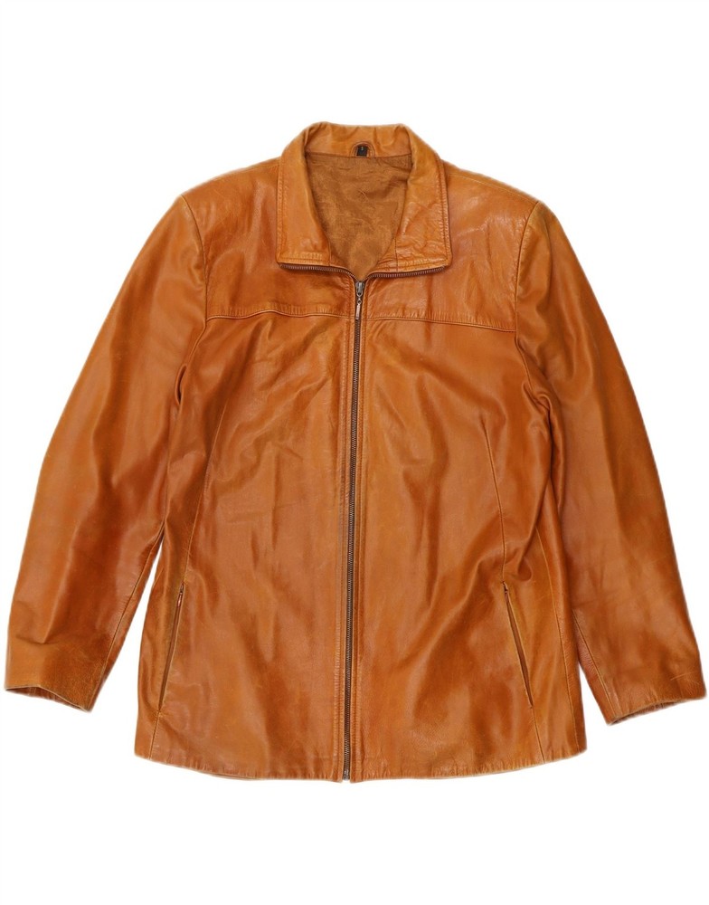 VINTAGE Womens Oversized Leather Jacket UK 10 Small Brown Leather LS07