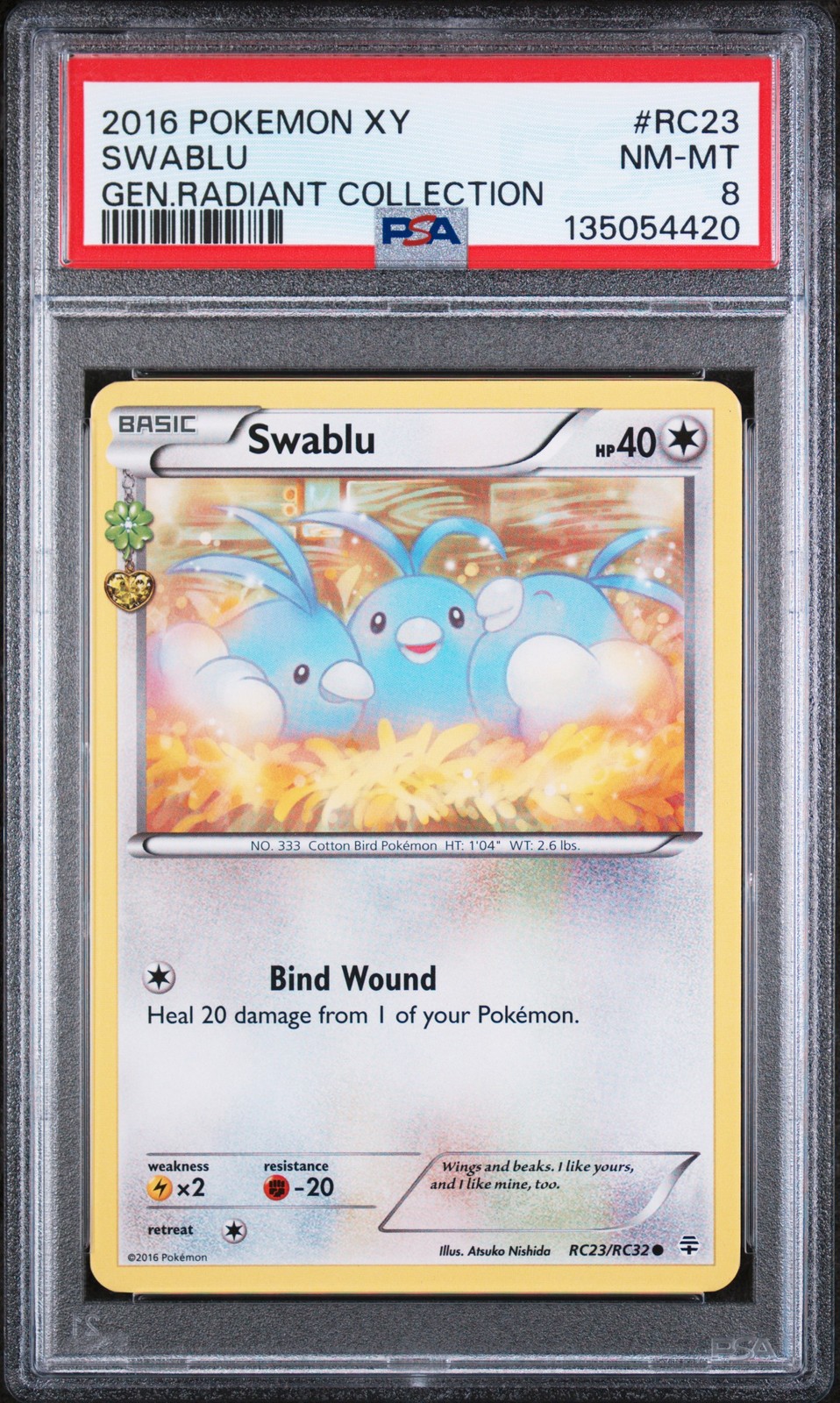 2016 POKEMON XY GENERATIONS RADIANT COLL #RC23 SWABLU PSA 8