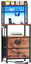 40'' Tall Nightstand with Charging Station, Bedside Table with LED Lights, End T