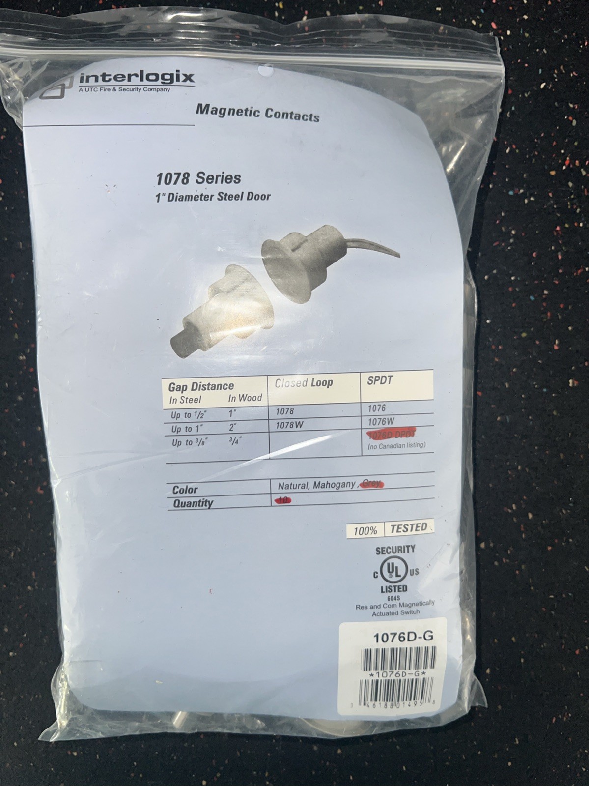 LOT OF 9. 1076D-G Interlogix Recessed Steel Door Magnetic Contact DPDT GRAY.