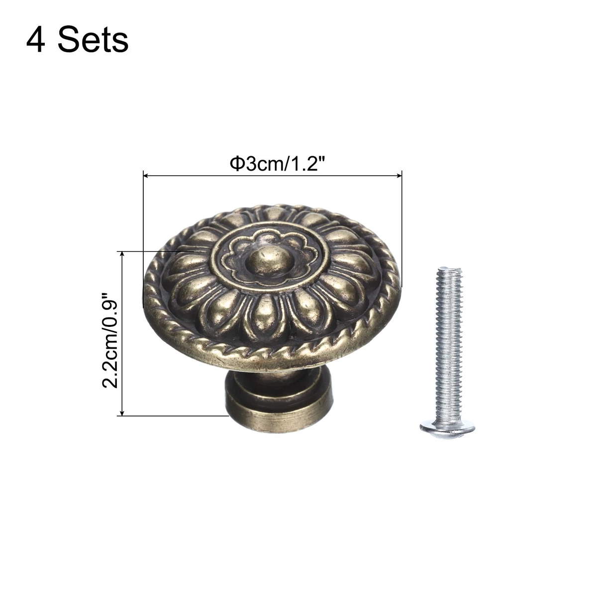 4 Sets Vintage Drawer Knobs with Flower Shape for Cupboard Bronze(1.2" Long)