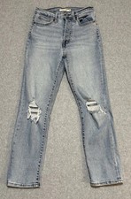 Levi  s Women  s Wedgie Straight Button Fly High Rise Blue Distressed 27X28 Jeans