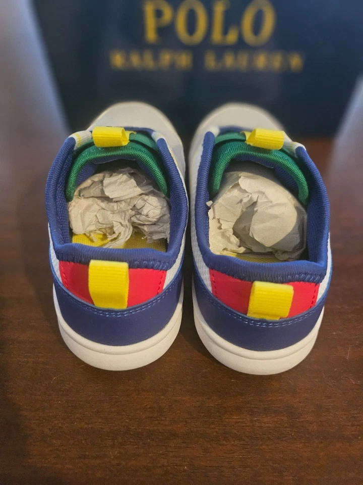 Polo Ralph Lauren Zapatos Atléticos Blanco Multi Rojo Nuevo Con Caja Niño 10 Foto 3 de 4
