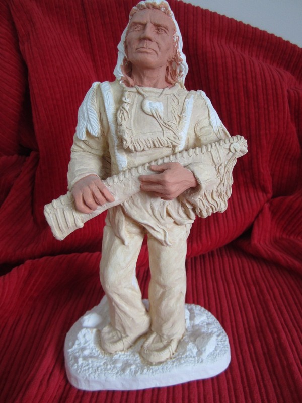 Plaster Ready to Paint Native American Indian Chief w/Riffle Gun Statue Old West