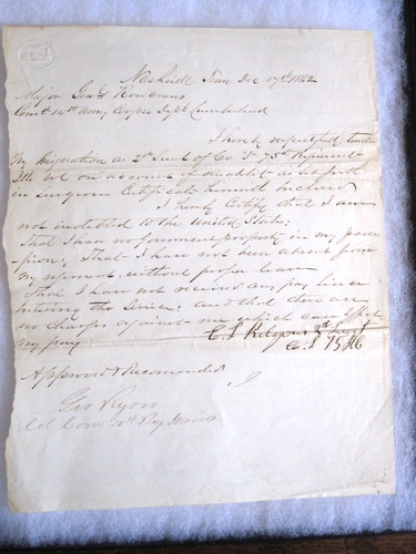 Nashville 1862 Letter to Maj. Gen Roscrans - 2nd Lt "75th" Reg. ILL Resignation