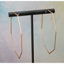 Pre-Owned Octagon Shaped Large Gold Hoop Earrings E109