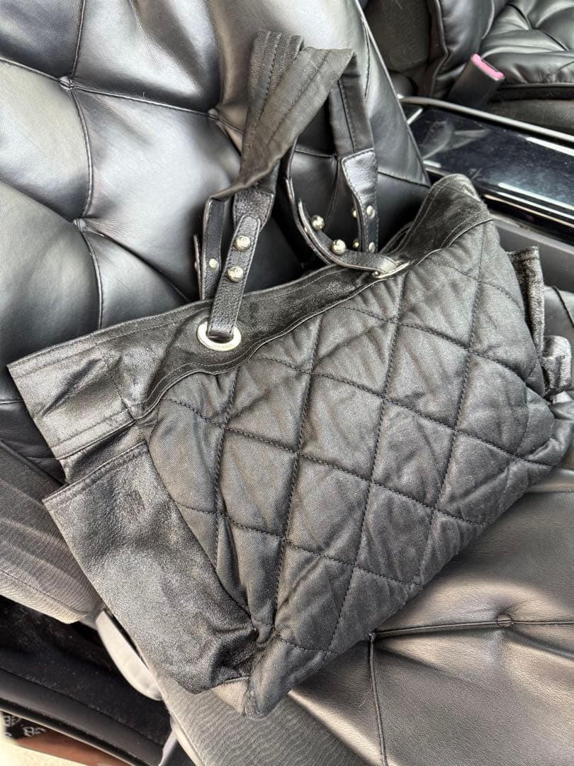 Chanel Paris Biarritz Tote Bag Black Leather Silver Glitter Used thumbnail 2