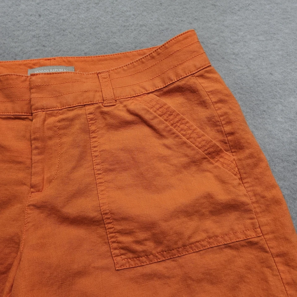 Pantalones Cortos Banana Republic Rio Mezcla de Lino Para Mujer 6 Naranja Brillante Tiro Medio Utilitario Foto 3 de 4