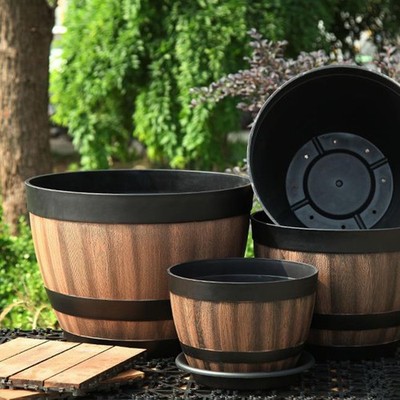 Plastic Whiskey Barrel Planter Indoor Outdoor Flower Plant Pot for Garden  Decor | eBay