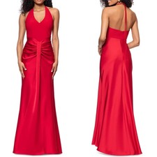 NEW Betsy  Adam RED Halter SATIN Draped RUCHED Pleated EVENING Dress GOWN 2