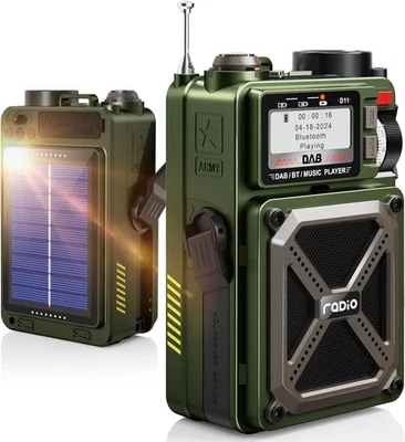 Tragbares DAB & UKW Radio mit Bluetooth 5.3, Solarradio, wiederaufladbare Handkurbel - Bild 1 von 4