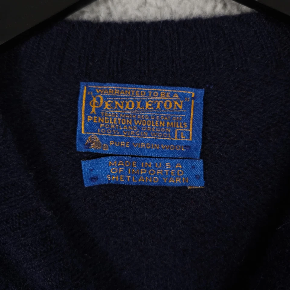 Vintage 60s 70s Pendleton Sweater Mens Large Blue Shetland Virgin Wool Pullover - Image 3 of 4