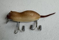 Vintage Heddon Meadow Mouse Lure, floc surface, leather tail, USA Made