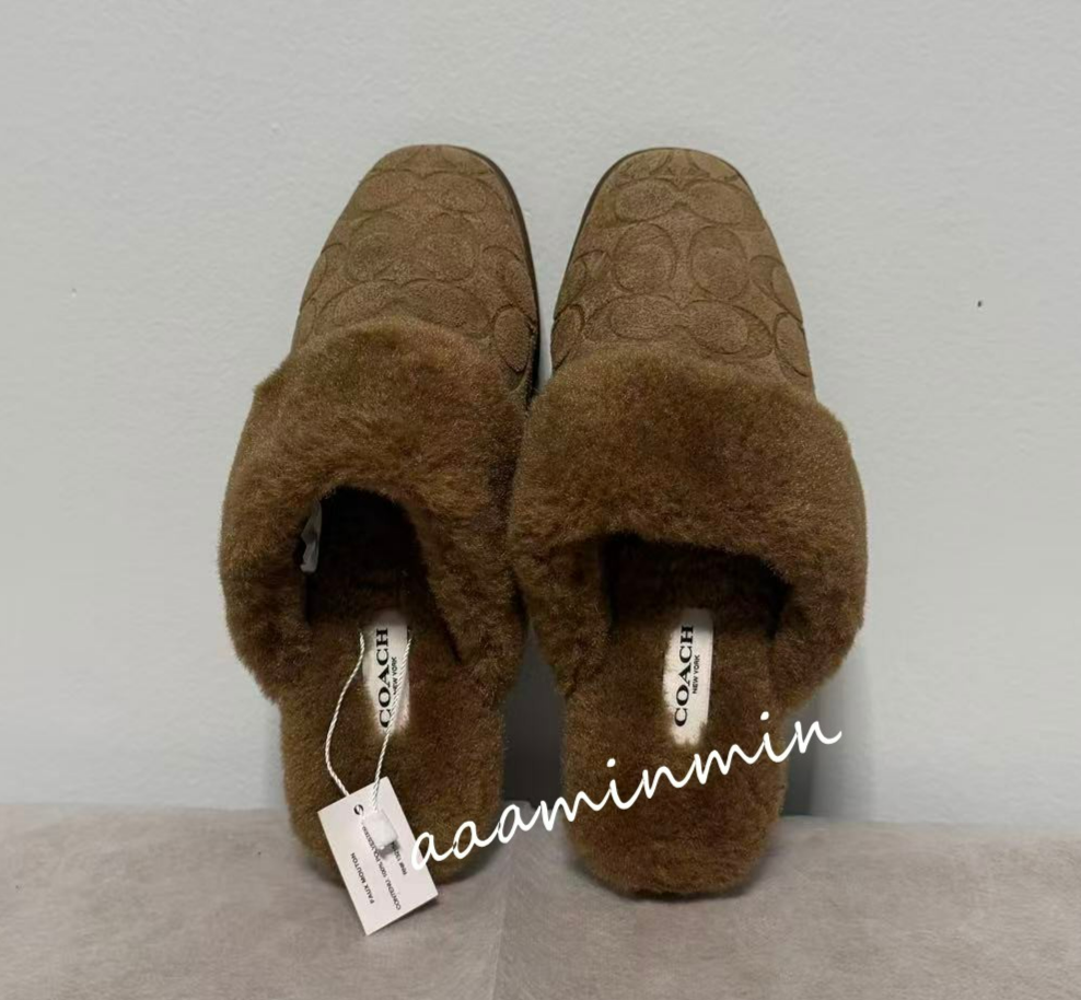 COACH フラットシューズ NWT Coach Sherpa Flat Mule In Signature Suede CCX65 Size:5/6/7/8/9