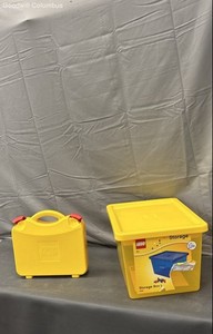 LEGO Storage Box Large with Tray and Portable Carrying Case Lot Yellow 2 Pieces