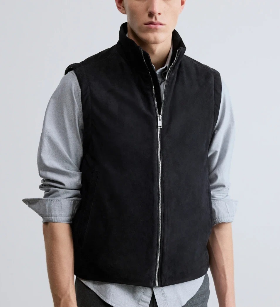 Black Real Suede Leather Vest For Men