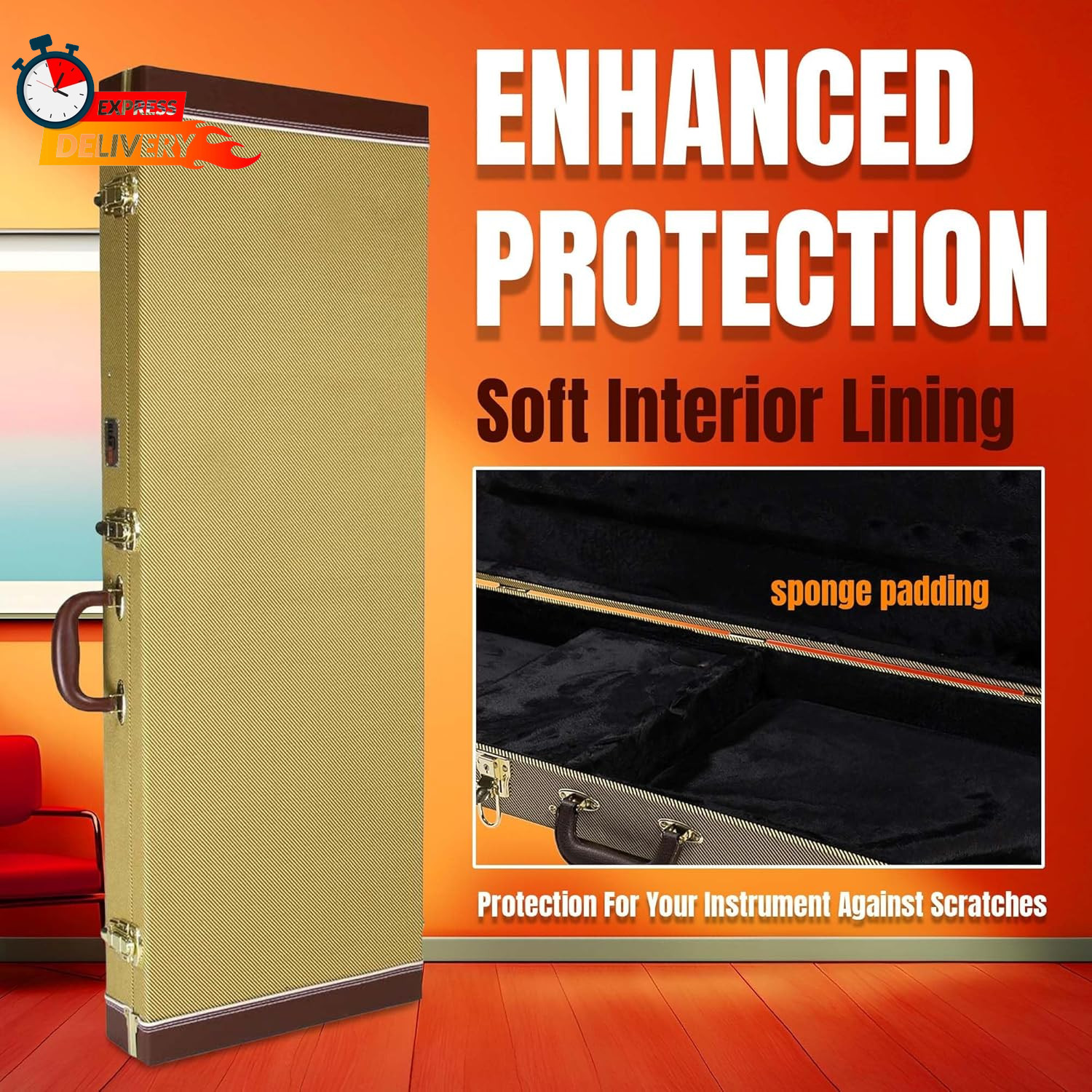 Gearlux Bass Guitar Hard Case, Fits Fender Precision/Jazz Bass and More with Ext